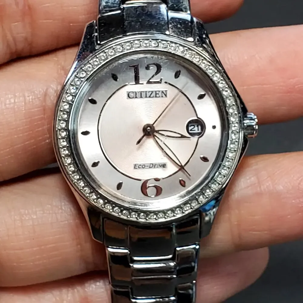 Citizen Silhouette Crystal Eco-Drive Pink Dial Diamond Ladies Watch FE1140-86X